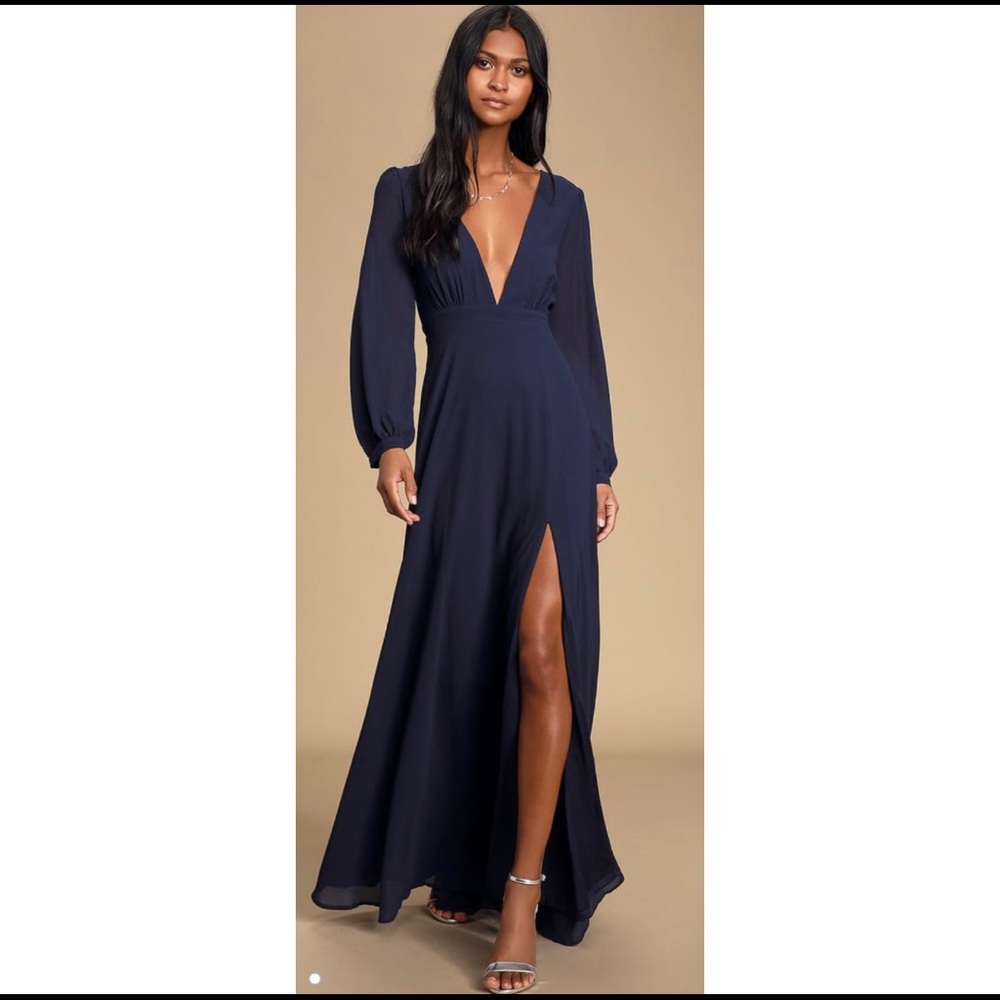 Lulu’s All My Life Navy Blue Long Sleeve Maxi Dress